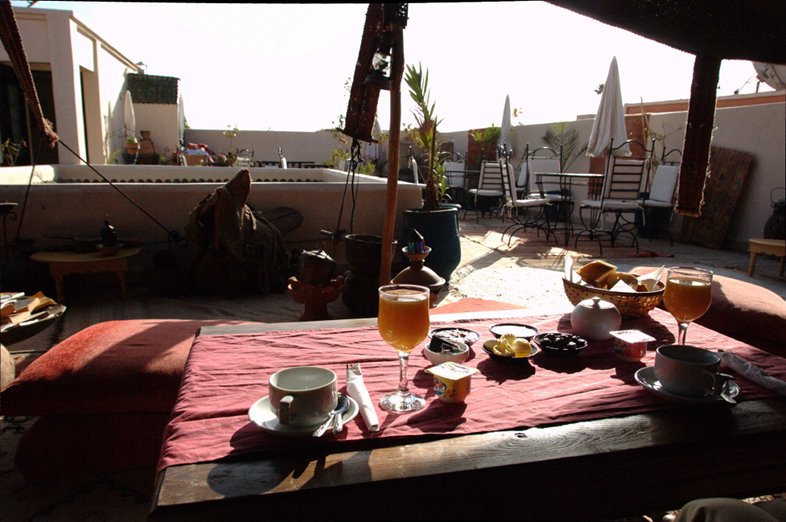Marrakech, Morocco: Rooftop breakfast at Riad Dubai