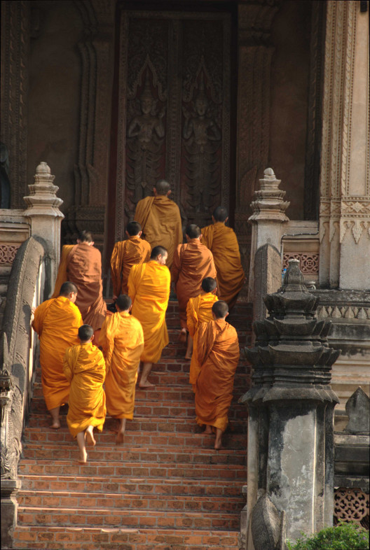 Vientiane, Laos: monks visiting Haw Phra Kaew